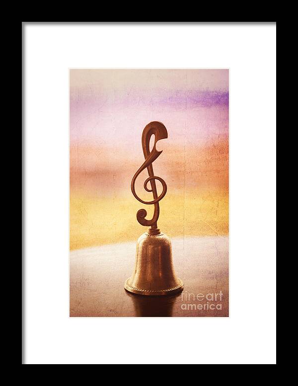Handbell Framed Print featuring the photograph Antique Copper Handbell with G-Clef Handle by Beverly Claire Kaiya