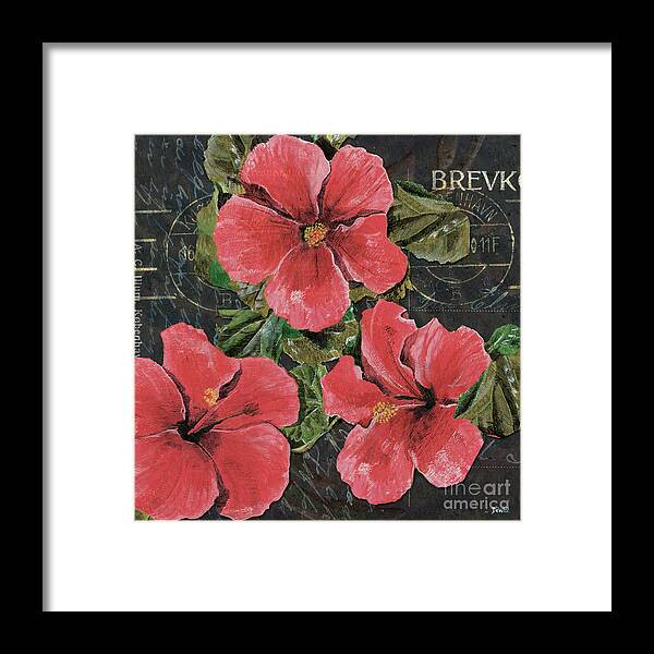 Pink Framed Print featuring the painting Antique Hibiscus Black 3 by Debbie DeWitt