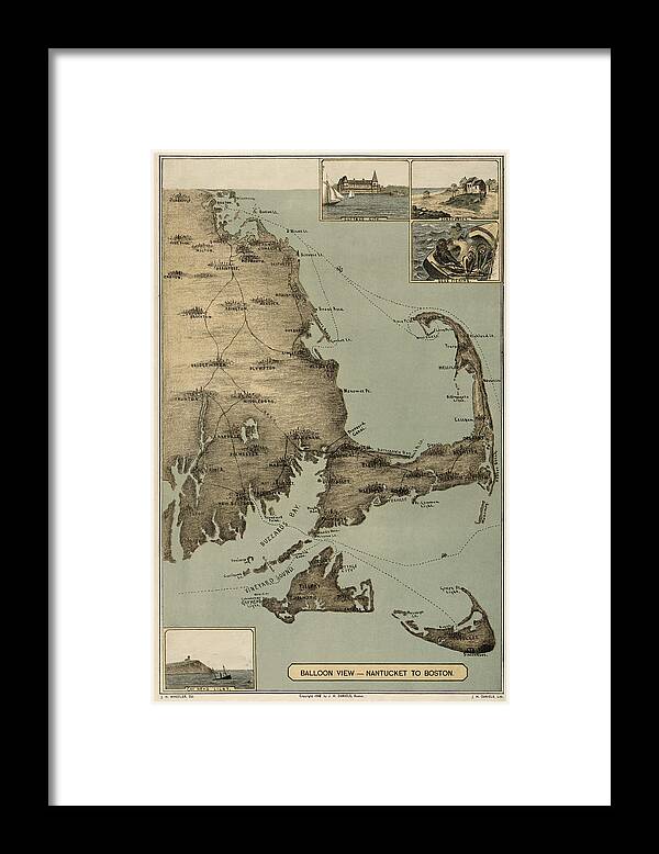 Cape Cod Framed Print featuring the drawing Antique Map of Cape Cod Massachusetts by J. H. Wheeler - 1885 by Blue Monocle