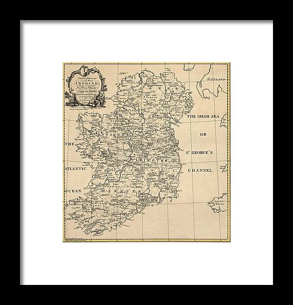Ireland Framed Print featuring the drawing Antique Map of Ireland by S. Thompson - circa 1795 by Blue Monocle