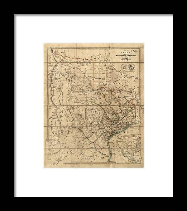 Texas Framed Print featuring the drawing Antique Map of Texas by John Arrowsmith - 1841 by Blue Monocle