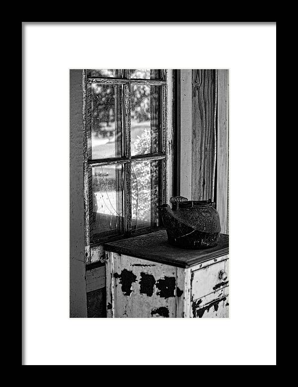 Antique Stove Framed Print featuring the photograph Antique Stove on Porch by Bonnie Bruno
