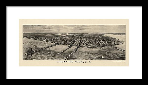 Atlantic City Framed Print featuring the drawing Antique View of Atlantic City New Jersey - 1905 by Blue Monocle