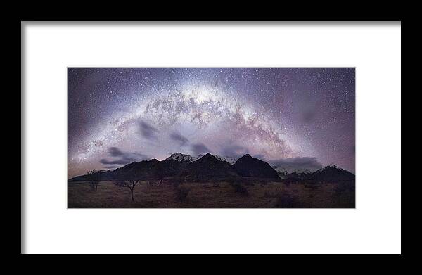 Scenics Framed Print featuring the photograph Aoraki Mount Cook Milkyway by Kathryn Diehm