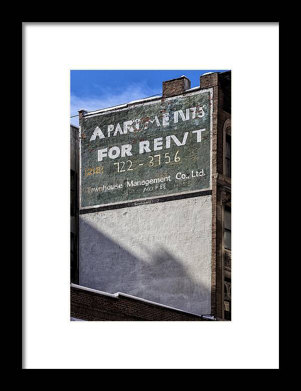 Signs Framed Print featuring the photograph Apartment Rental Sign by Robert Ullmann