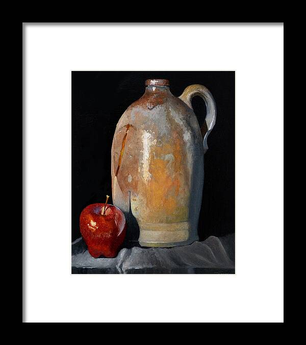 Still Life Framed Print featuring the painting Apple Meets Crock by Catherine Twomey
