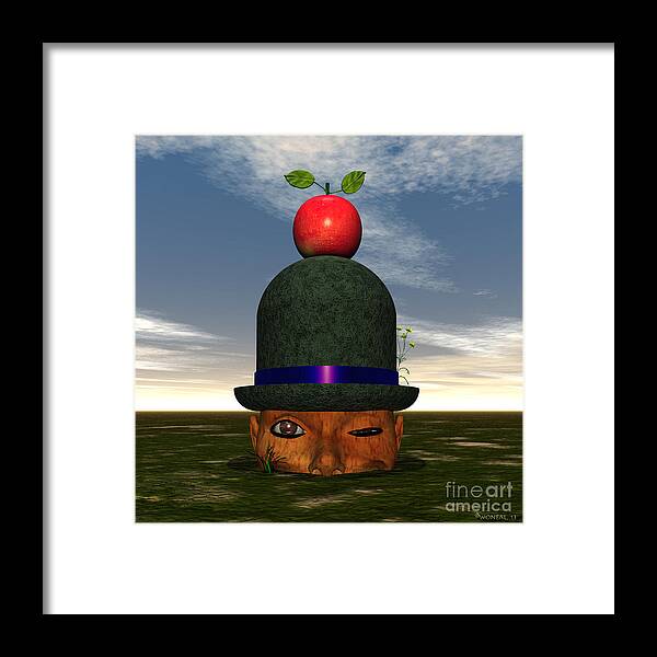 Surrealism Framed Print featuring the digital art Apple On A Derby by Walter Neal