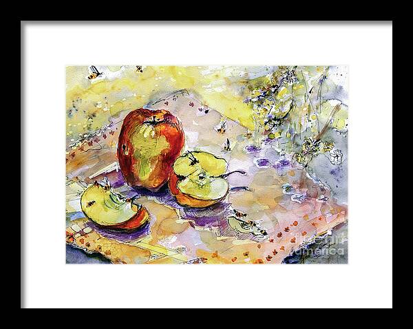 Apples Framed Print featuring the painting Apples and Bees French Country by Ginette Callaway