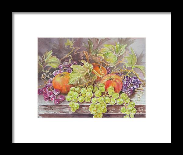 Fruit Framed Print featuring the painting Apples and Grapes by Summer Celeste