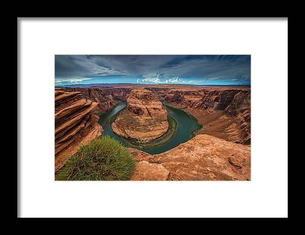 Tranquility Framed Print featuring the photograph Approaching Storm Over Horseshoe Bend by Www.35mmnegative.com