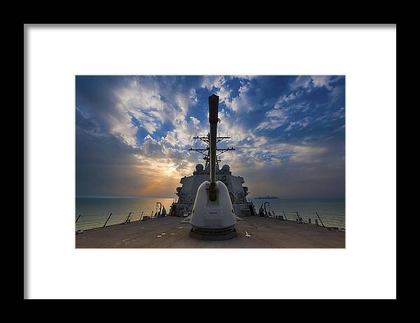 Gun Barrel Framed Print featuring the photograph Arabian Sea, March 22, 2011 - The guided-missile destroyer USS Higgins (DDG-76) is underway in the Arabian Gulf. by Stocktrek Images
