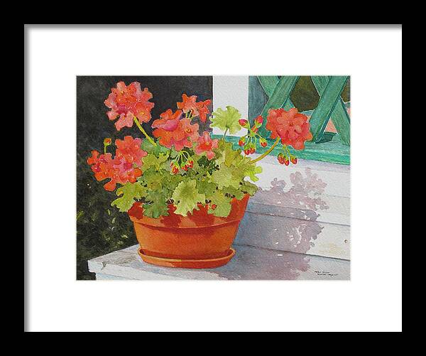 Flowers Framed Print featuring the painting Arbor Gallery Steps by Mary Ellen Mueller Legault