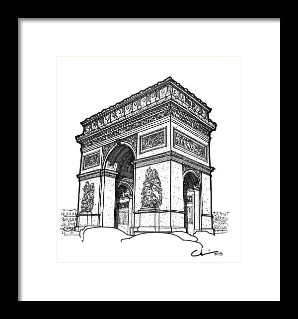 Sketch Framed Print featuring the drawing Arc de Triomphe by Calvin Durham
