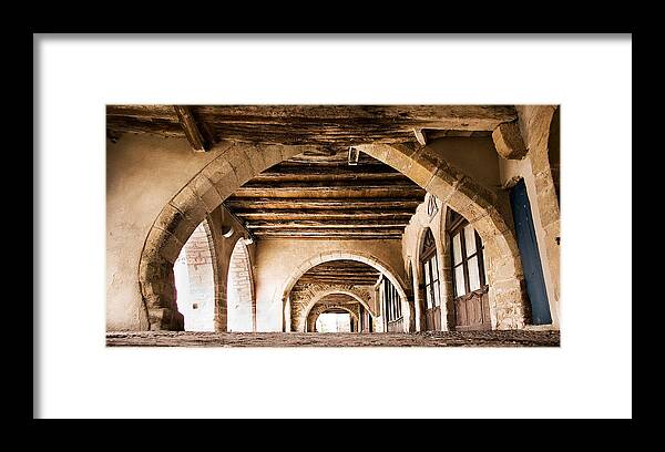 Arcade Framed Print featuring the photograph Arcade in Sauveterre de Rouergue Aveyron by Weston Westmoreland