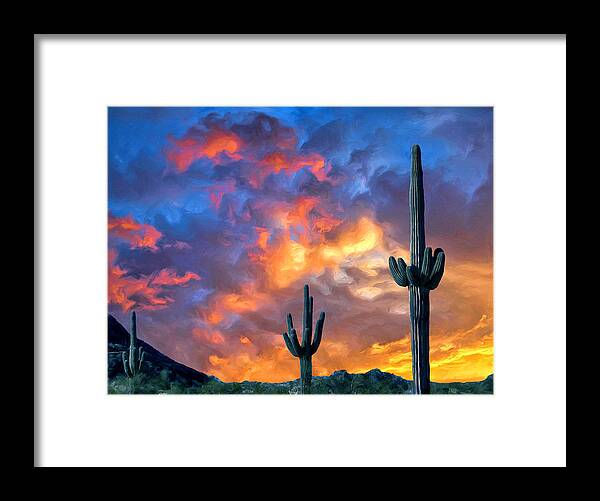 Arizona Framed Print featuring the painting Arizona Desert Sunset by Dominic Piperata