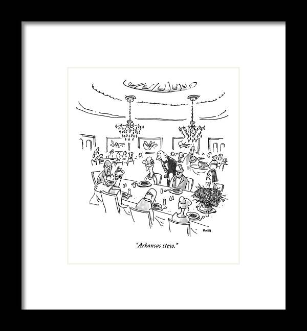 
(white House Waiter Tells Guests What Is Being Served.)
Government Framed Print featuring the drawing Arkansas Stew by George Booth