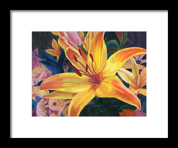 Floral Framed Print featuring the painting Arranging Lily by Lynne Reichhart