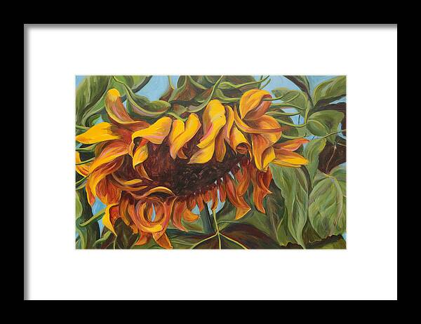 Sunflower Framed Print featuring the painting Arrival by Trina Teele