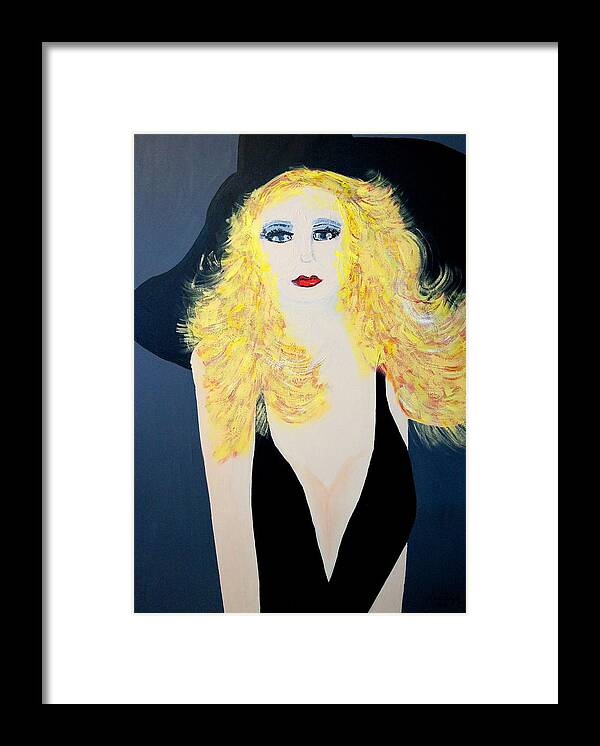 Girl With Black Hat Framed Print featuring the painting Art Deco Girl With Black Hat by Nora Shepley