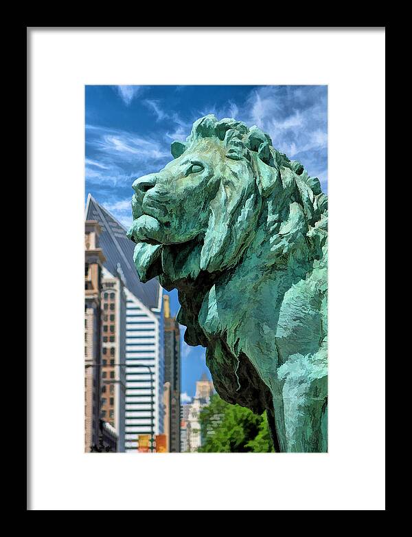 Chicago Framed Print featuring the painting Art Institute in Chicago Lion by Christopher Arndt