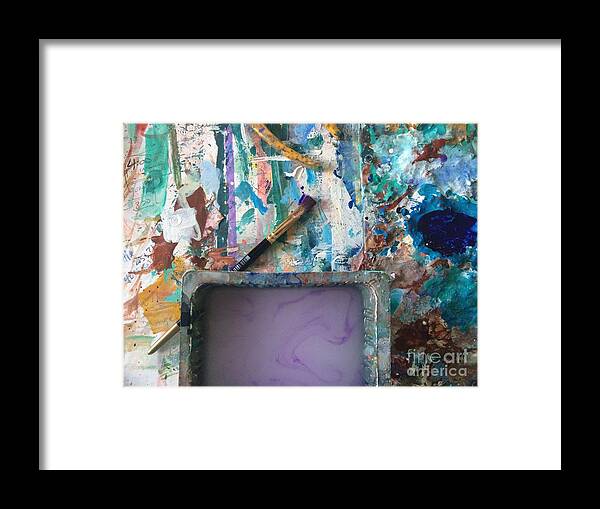 Art Table Framed Print featuring the photograph Art Table with water and brush by Robin Pedrero