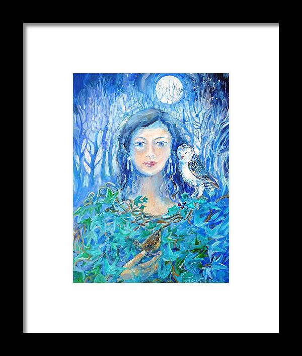 Dreolin Framed Print featuring the painting Artemis and the Wren- by Trudi Doyle