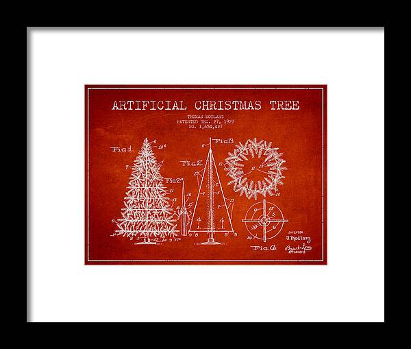 Christmas Framed Print featuring the digital art Artifical Christmas Tree Patent from 1927 - Red by Aged Pixel