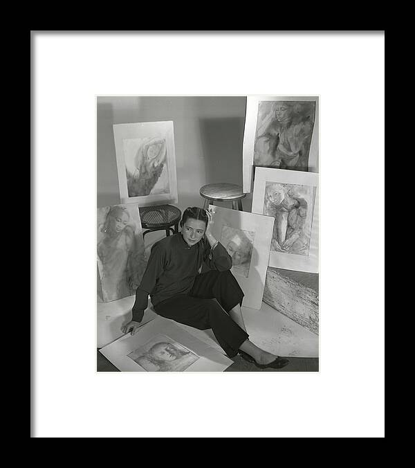 Personalities Framed Print featuring the photograph Artist Irena Wilet Surrounded By Her Drawings by Horst P. Horst