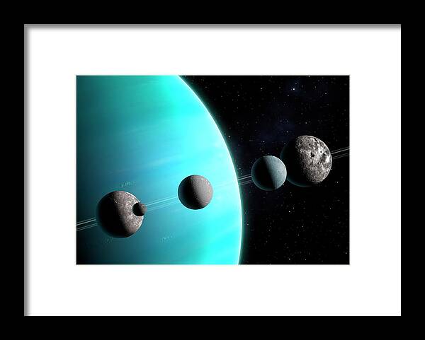 Uranus Framed Print featuring the photograph Artwork Comparing The Moons Of Uranus by Mark Garlick
