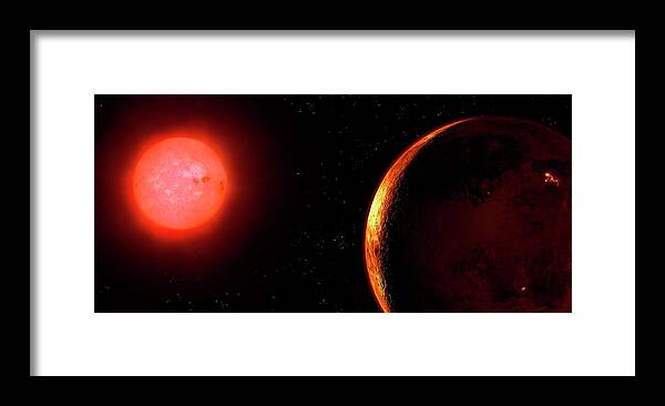 Red Dwarf Framed Print featuring the photograph Artwork Of Red Dwarf And Orbiting Planet by Mark Garlick