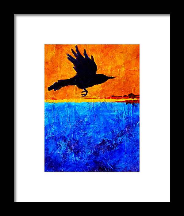 Crow Framed Print featuring the painting As the Crow Flies by Nancy Merkle
