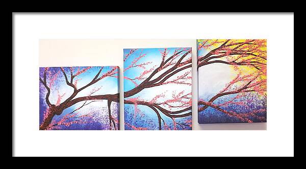 Asian Bloom Triptych Framed Print featuring the painting Asian Bloom Triptych by Darren Robinson