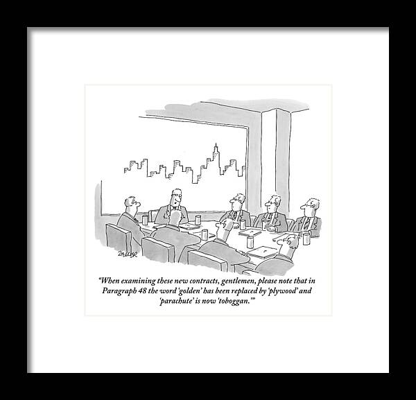 Economy Framed Print featuring the drawing At A Conference Table by Jack Ziegler