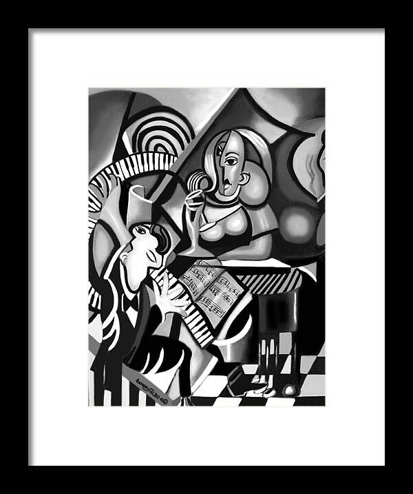 At The Piano Framed Print featuring the painting At The Piano Bar by Anthony Falbo