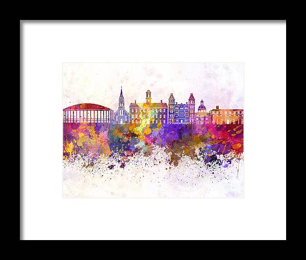 Athens Skyline Framed Print featuring the painting Athens - OH skyline in watercolor background by Pablo Romero