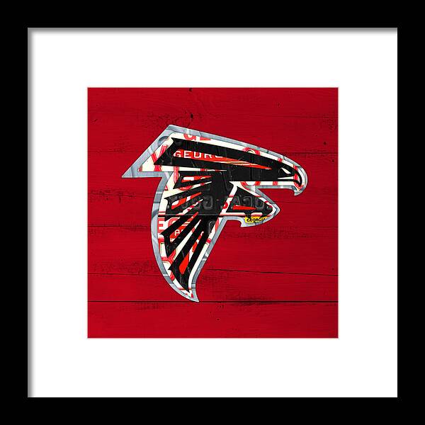Atlanta Framed Print featuring the mixed media Atlanta Falcons Football Team Retro Logo Georgia License Plate Art by Design Turnpike
