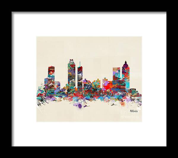 Atlanta City Framed Print featuring the painting Atlanta Georgia Skyline #1 by Bri Buckley