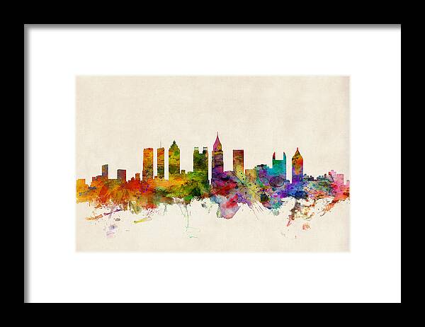 Watercolour Framed Print featuring the digital art Atlanta Georgia Skyline by Michael Tompsett