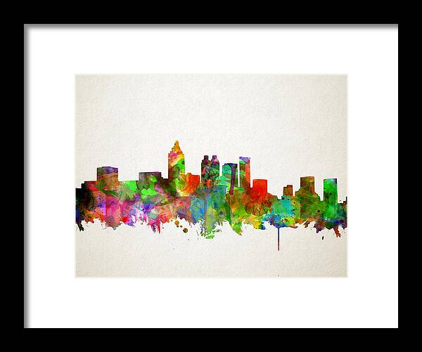 Atlanta Framed Print featuring the painting Atlanta Skyline Watercolor by Bekim M