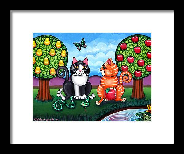 Cat Framed Print featuring the painting Atom and Eva by Victoria De Almeida