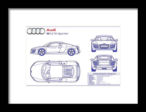 Audi R8 Blueprint Framed Print featuring the photograph Audi R8 Blueprint by Jon Neidert