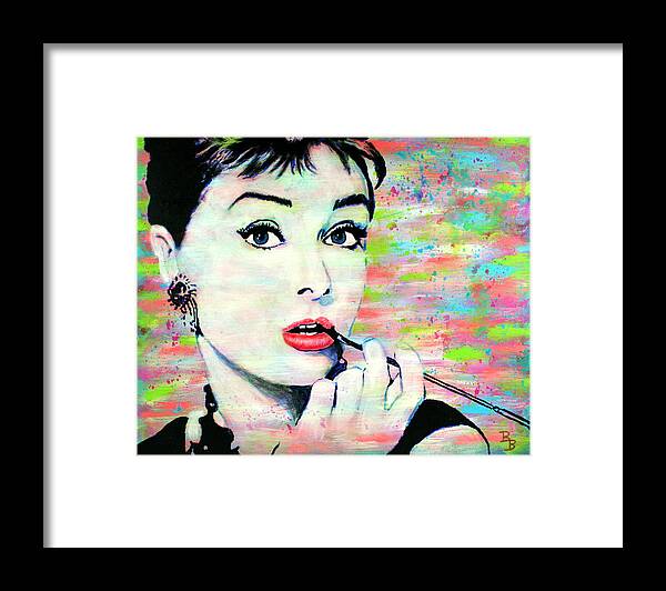 Audrey Hepburn Framed Print featuring the painting Audrey Hepburn Art Breakfast at Tiffany's by Bob Baker