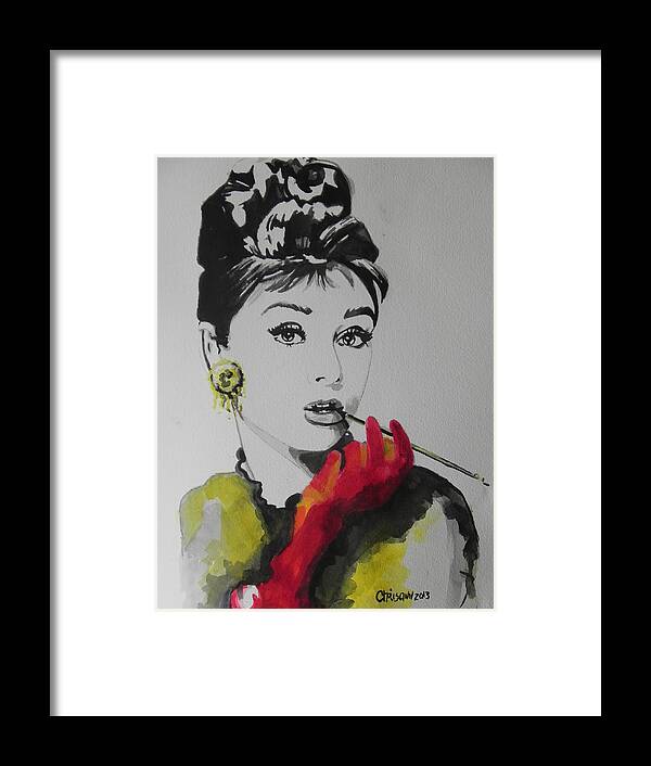 Watercolor Painting Framed Print featuring the painting Audrey Hepburn by Chrisann Ellis