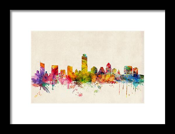 Watercolour Framed Print featuring the digital art Austin Texas Skyline by Michael Tompsett