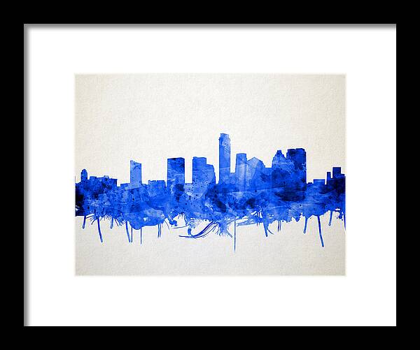 Austin Texas Framed Print featuring the painting Austin Texas Skyline Watercolor 5 by Bekim M