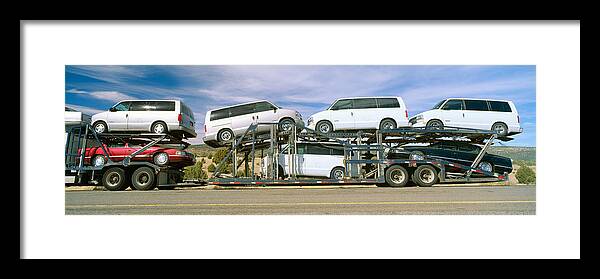 Photography Framed Print featuring the photograph Auto Transporter, Gm Vans, Route 40 by Panoramic Images