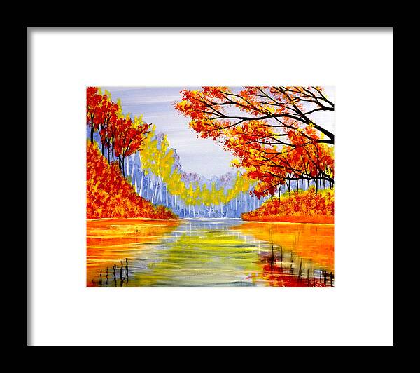 Autumn At The Lake Framed Print featuring the painting Autumn at the Lake by Darren Robinson