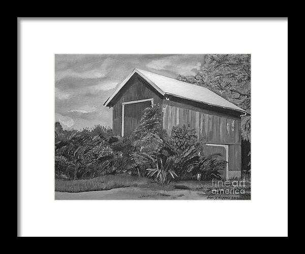 Black And White Barn Framed Print featuring the painting Autumn Barn -Black and White -Signed by Artist by Jan Dappen