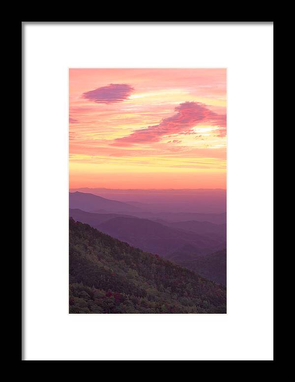 Green Framed Print featuring the photograph Autumn Blue Ridge Sunrise by Photography By Sai