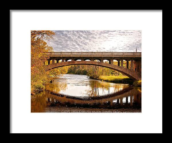 Autumn Bridge Framed Print featuring the photograph Autumn Bridge Landscape by Gwen Gibson